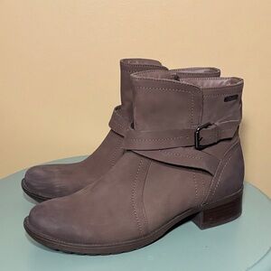 Rockport Taupe Nubuck Ankle Booties with Buckle Strap